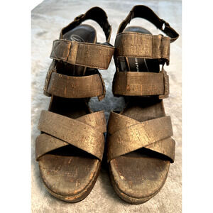 Donald J Pliner Gretel 2 Metallic Bronze Cork Wedge Platform Sandals Womens 8